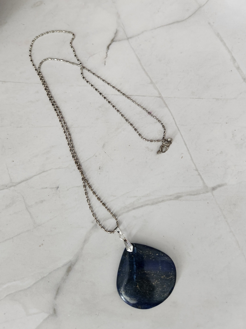 Lapis Lazuli Teardrop Pendant Necklace - Blue - Picture 4 of 7